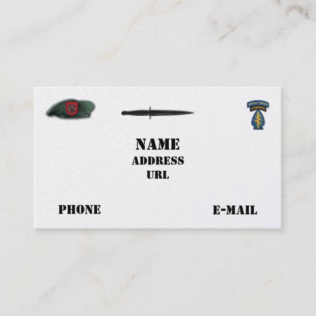 7:e speciella styrkors gröntar visitkort (Framsida)