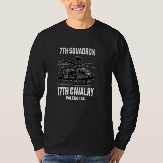 7:e Squadron 17:e Cavalry Apache Helicopter Milita T Shirt (Framsida)