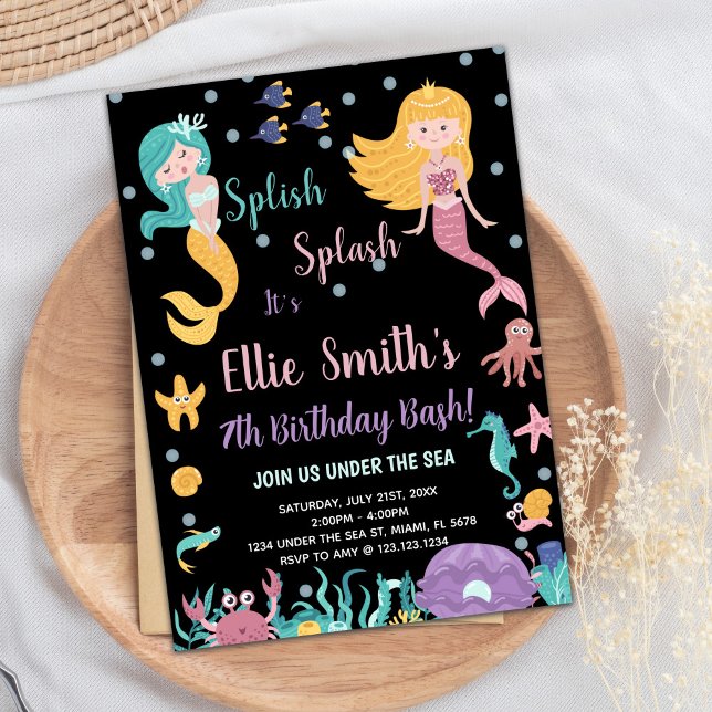 7:e under inbjudan till Sjöjungfrun Sea Blond (7th Under the sea Blond Mermaid Invitations)