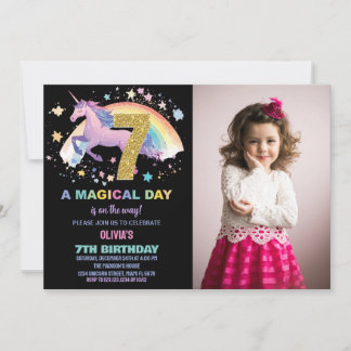 7:e Unicorn Birthday-inbjudningar med foto Inbjudningar