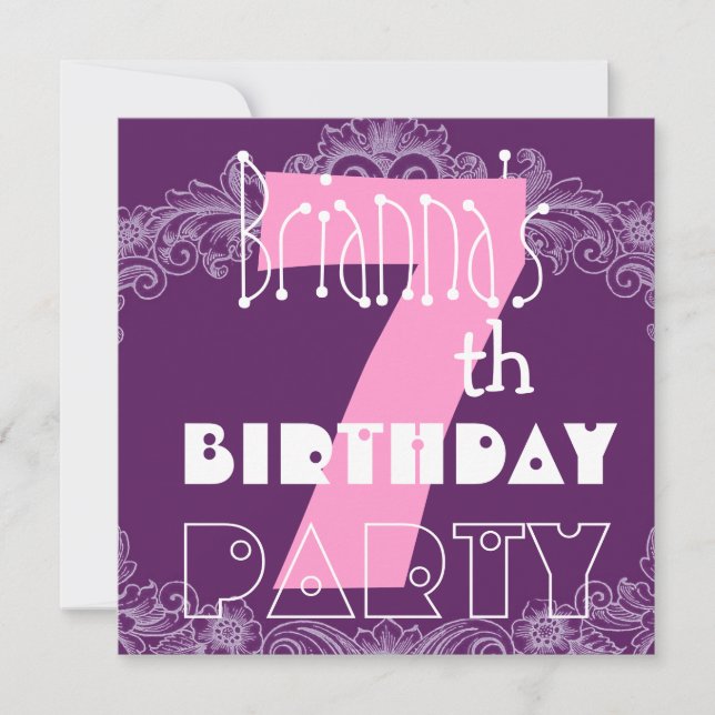 7:efödelsedagrosor och purpurfärgade stora inbjudningar (Framsida)