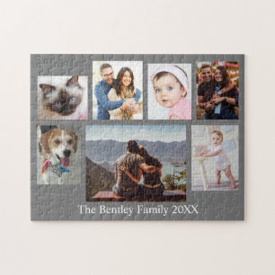 7 familjefoton, DIY Namn & Year, Grått Pussel