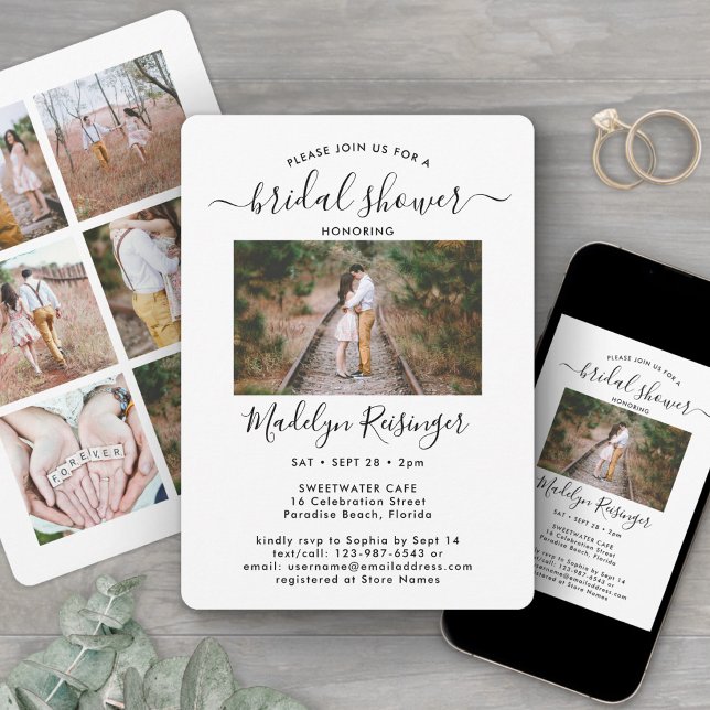 7 Foto Elegant Modern Kalligrafi Bröllopsdusch Inbjudningar (Skapare uppladdad)