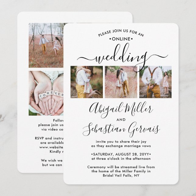 7 Foto Online Virtuell Bröllopsceremoni Elegant Inbjudningar (Fram/baksida)