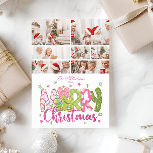 7 Foto Rosa Grön Slinga Träd God Jul Julkort