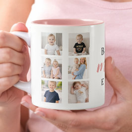 7 Fotocollage Bästa mamma någonsin Söta rosa hjärt Två-Tonad Mugg