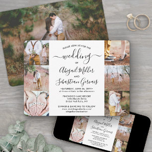 7 Fotocollage Elegant Modern Kalligrafi Bröllop Inbjudningar