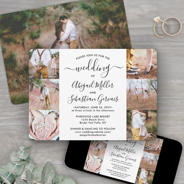 7 Fotokollage Elegant Modern Kalligrafi Bröllop Inbjudningar (Skapare uppladdad)