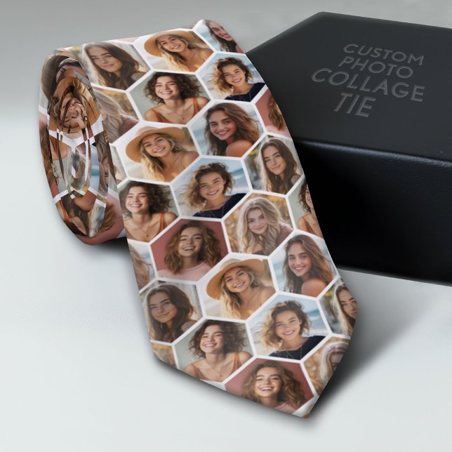 7 Fotokollage - funky bikaka mönster - vit Slips (Custom Tie with a Photo Collage)