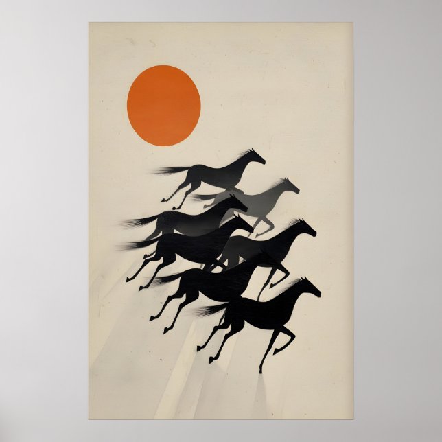 7 Hästar Väggkonst Minimalistiska Svarta Silhuette (Framsidan)