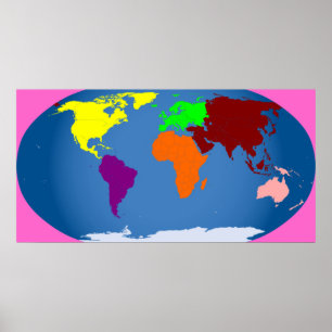 7 kontinenter Skriv ut stor 3 ft med 1/2 ft Poster