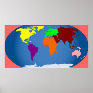 7 Kontinenter skriver ut färgstark stor 3 fot med Poster