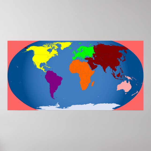7 Kontinenter skriver ut färgstark stor 3 fot med  Poster (Framsidan)