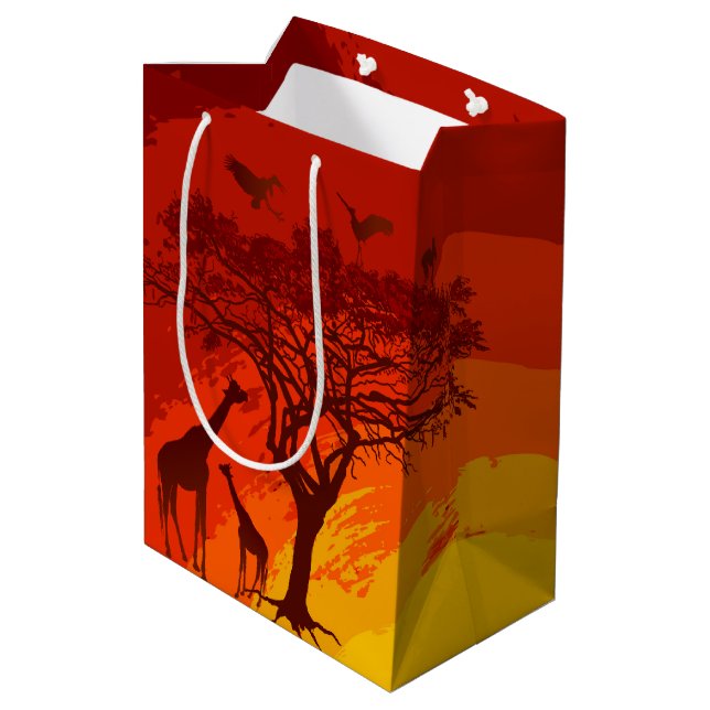 7 lx4.5wx10h Medium Gift Bag African Safari Giraff (Baksidan Vinklad)