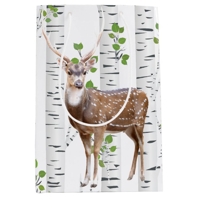 7 lx4.5wx10h Medium Gift Bag Hjort Doe Buck Woodla (Framsidan)