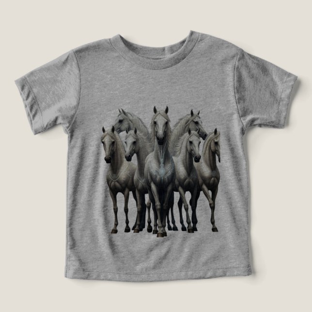 7 lyckliga vita hästar t shirt (Design Framsida)