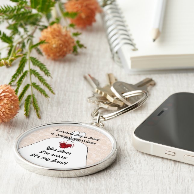 7 Ord till Lång Giftermål & Lycklig Giftermål Rund Silverfärgad Nyckelring (Sidan)