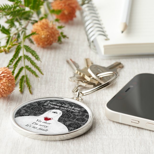 7 Ord till Lång Giftermål & Lycklig Giftermål Rund Silverfärgad Nyckelring (Sidan)