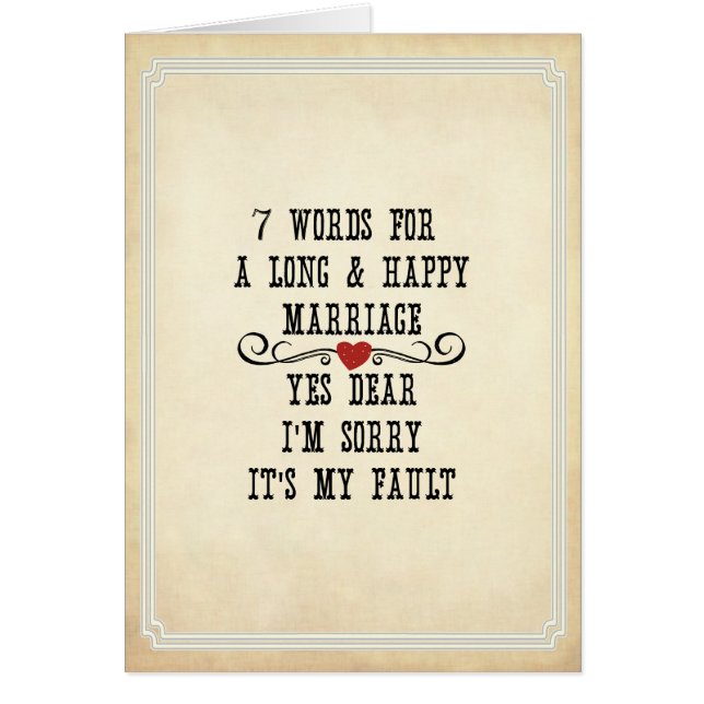 7 Ord under lång tid och Lycklig Giftermål Hälsningskort (Framsidan)