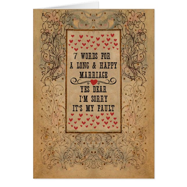 7 Ord under lång tid och Lycklig Giftermål OBS Kort (Framsidan)