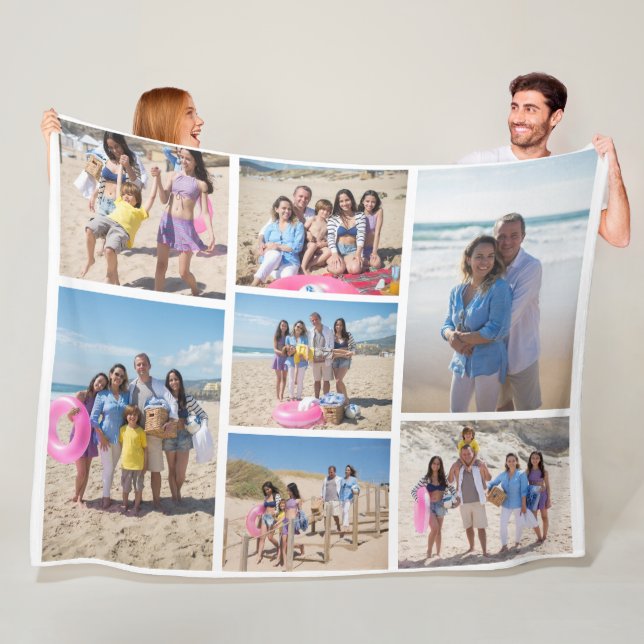 7 personlig för fotokollage-familjmall fleecefilt (På plats)