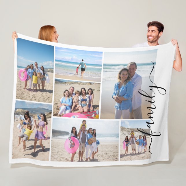 7 personlig för fotokollage-familjmall fleecefilt (På plats)