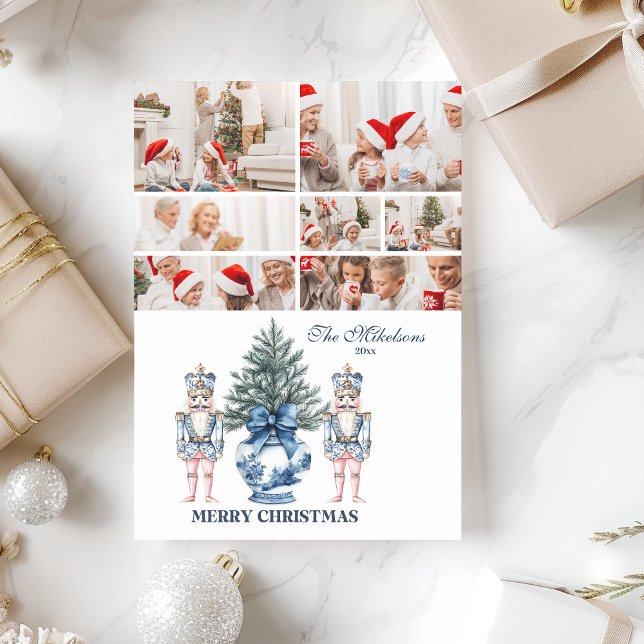 7 Photo Blue Chinoiserie Nutcracker Christmas Julkort (Skapare uppladdad)
