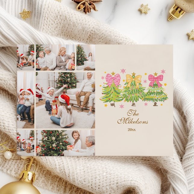 7 Photo Bright Ribbon Trees Holiday Family Julkort (Skapare uppladdad)