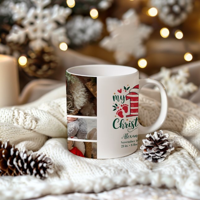 7 Photo Candy Cane Baby 1st Christmas Kaffemugg (Skapare uppladdad)