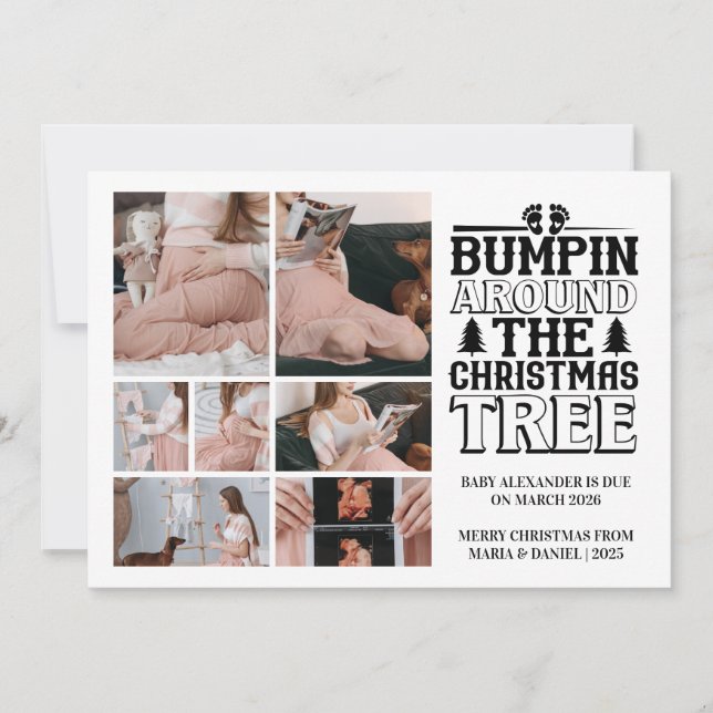 7 Photo Christmas Tree Pregnancy Announcement Julkort (Framsida)