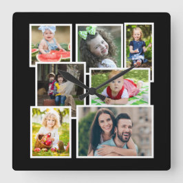 7 Photo Collage Black Skapar din egen Fyrkantig Klocka