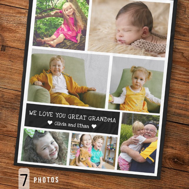 7 Photo Collage We Love You Great Grandma Black Fleecefilt (Skapare uppladdad)
