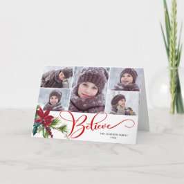 7 Photo Elegant Poinsettia jul BELIEVE Helgkort