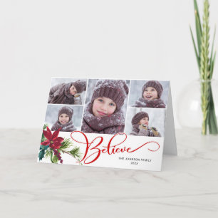 7 Photo Elegant Poinsettia jul BELIEVE Helgkort