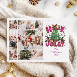 7 Photo Glitter Leopard Bow Holly Jolly Julkort
