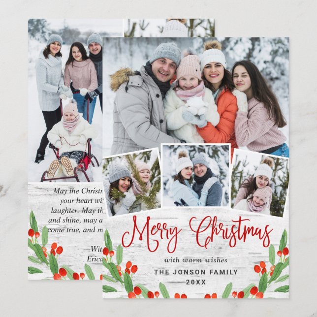 7 PHOTO-jul Rustic Birch Bark Hälsning Julkort (Fram/baksida)