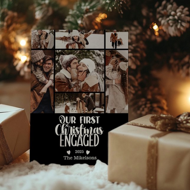 7 Photo Minimalist First Christmas Engaged Julkort (Skapare uppladdad)
