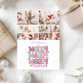7 Photo Pink Green Merry Christmas Holiday Julkort