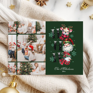 7 Photo Retro Gingham Santa & Friends God Jul Julkort