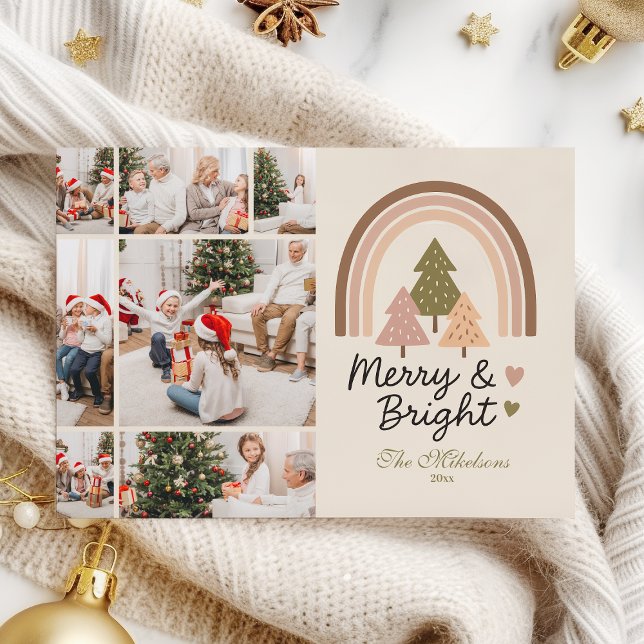 7 Photo Retro Neutral Rainbow Merry & Bright  Julkort (Skapare uppladdad)