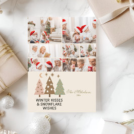 7 Photo Retro Winter Kisses & Snowflake Önskemål Julkort