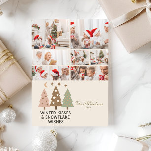 7 Photo Retro Winter Kisses & Snowflake Önskemål Julkort