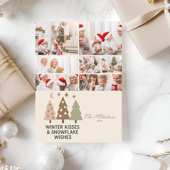 7 Photo Retro Winter Kisses & Snowflake Önskemål Julkort (Skapare uppladdad)