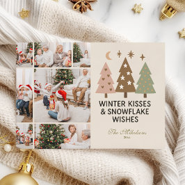 7 Photo Retro Winter Kisses & Snowflake Wishes Julkort