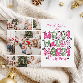 7 Photo Rosa Grönt God jul Helgdag Julkort