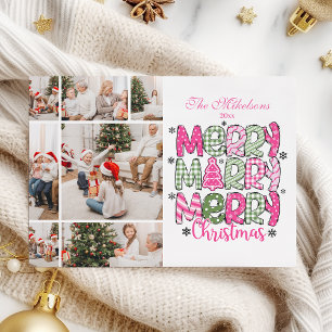 7 Photo Rosa Grönt God jul Helgdag Julkort