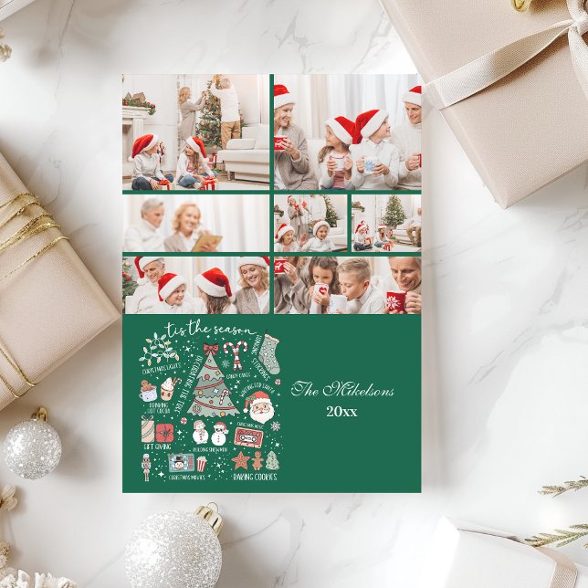 7 Photo Tis The Season Retro Green Christmas Julkort (Skapare uppladdad)