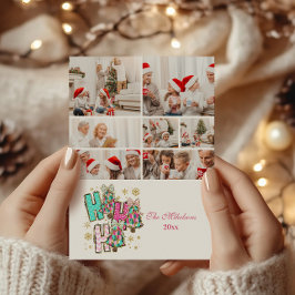 7 Photo Whimsical Ho Ho Ho Christmas Family  Julkort
