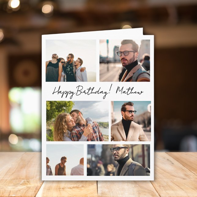 7 Photos Collage Friends Family Namn Birthday Kort (Skapare uppladdad)