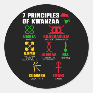 7 Principer för Kwanzaa Firande Pan African Bo Runt Klistermärke